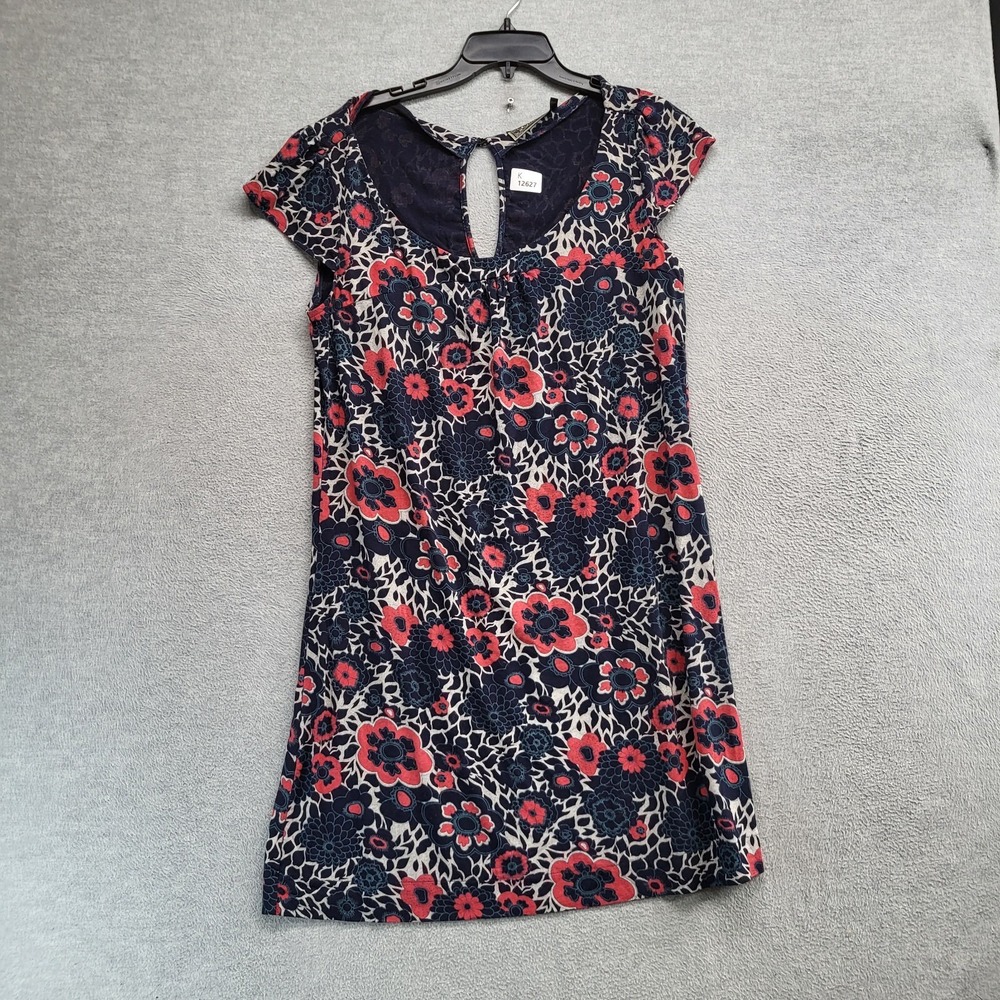 Guess Women Dress Large Blue Floral Shift Shrot Sleeve Scoop Neck - Picture 1 of 9
